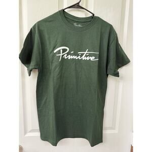 NWT PRIMITIVE Hudson Script Mens T-shirt  Size Medium 100% cotton emerald green